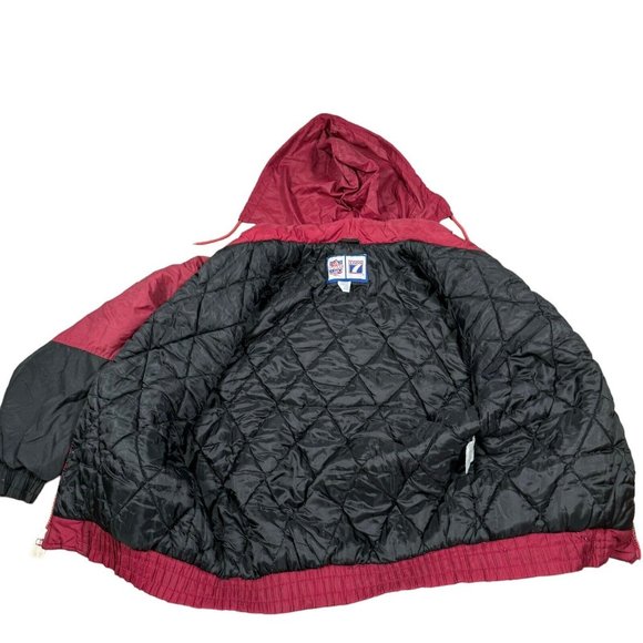 Vtg 90’s San Francisco 49ers Logo 7 Game Day Puffer Jacket Hood Sz M‎ Black/Red - Picture 10 of 16